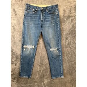 Rag n Bone Rosa Mid Rise Boyfriend Jean Womens 29 Med Wash Denim Distressed